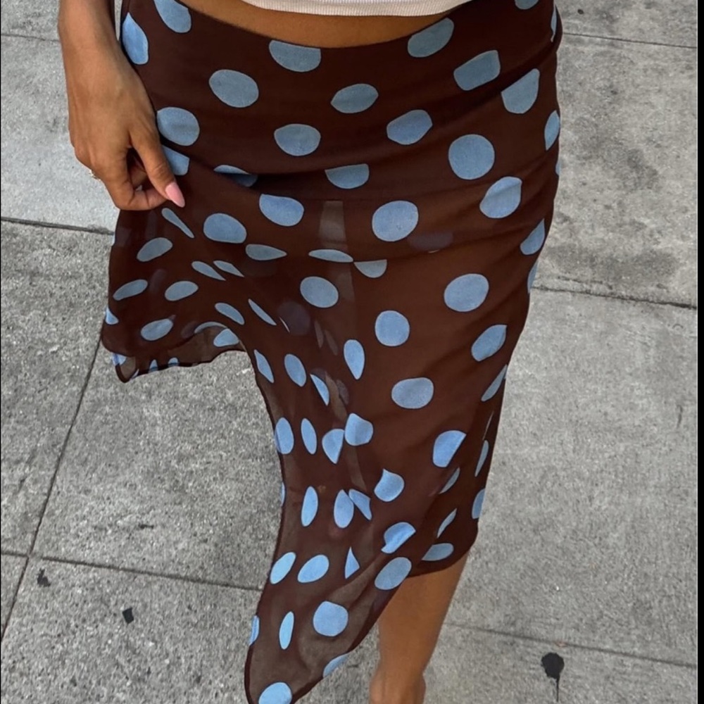 Zara Brown and Blue Polka Dot Asymmetrical Skirt